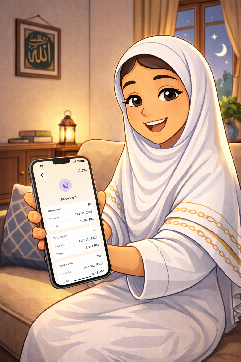 History screen showing multiple Taraweeh entries across different dates